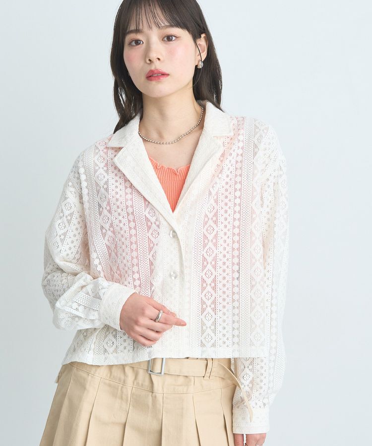earth music&ecology「スパンコールレースショートシャツ」|シャツ・ブラウス|Ivory