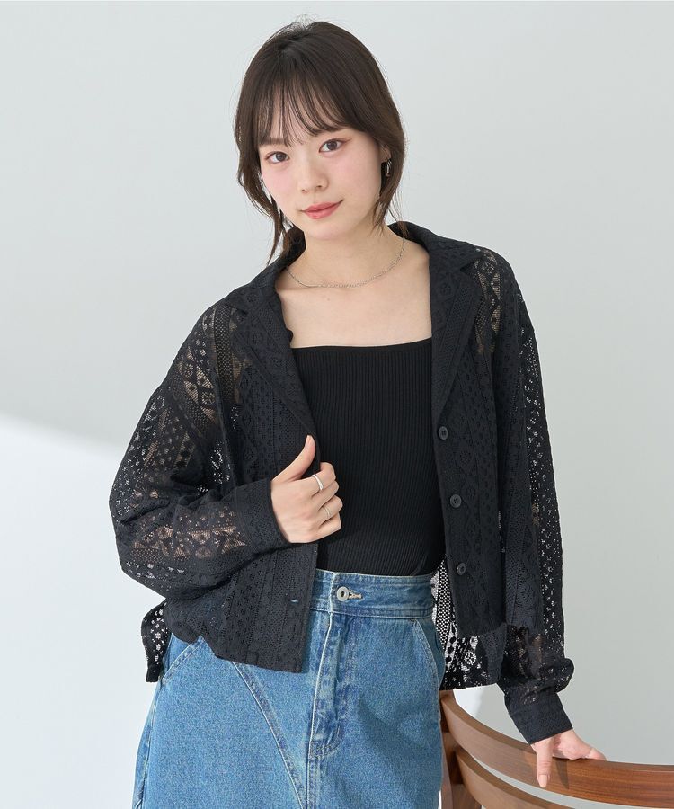 earth music&ecology「スパンコールレースショートシャツ」|シャツ・ブラウス|