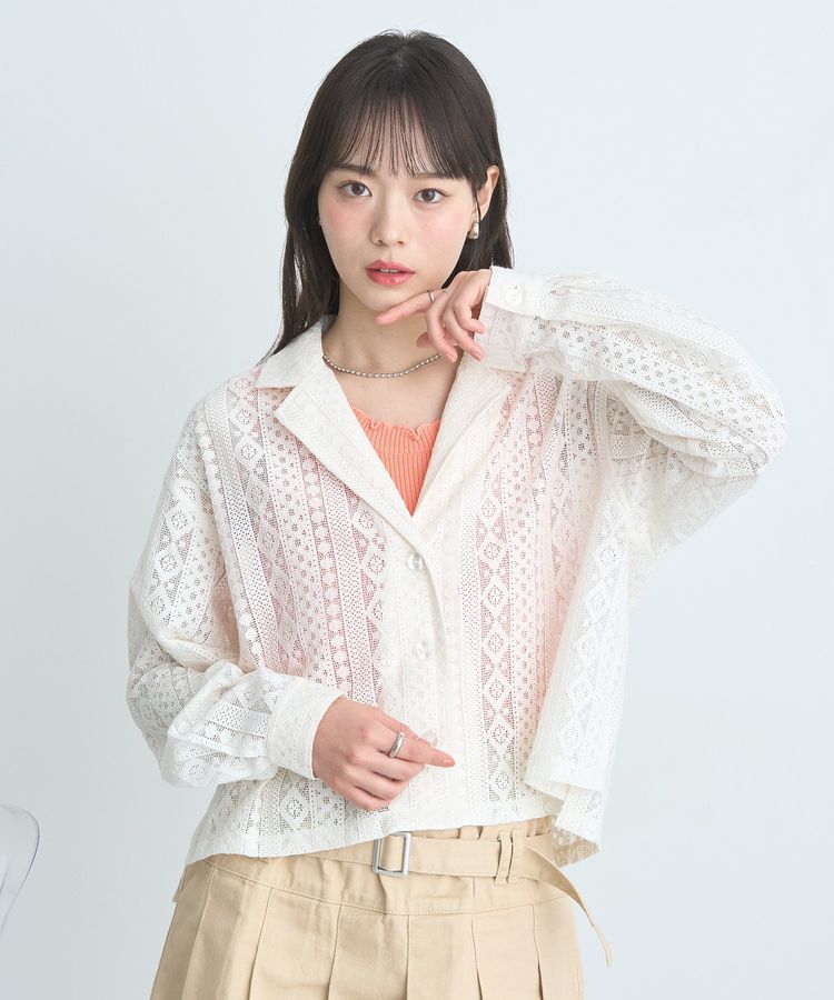 earth music&ecology「スパンコールレースショートシャツ」|シャツ・ブラウス|