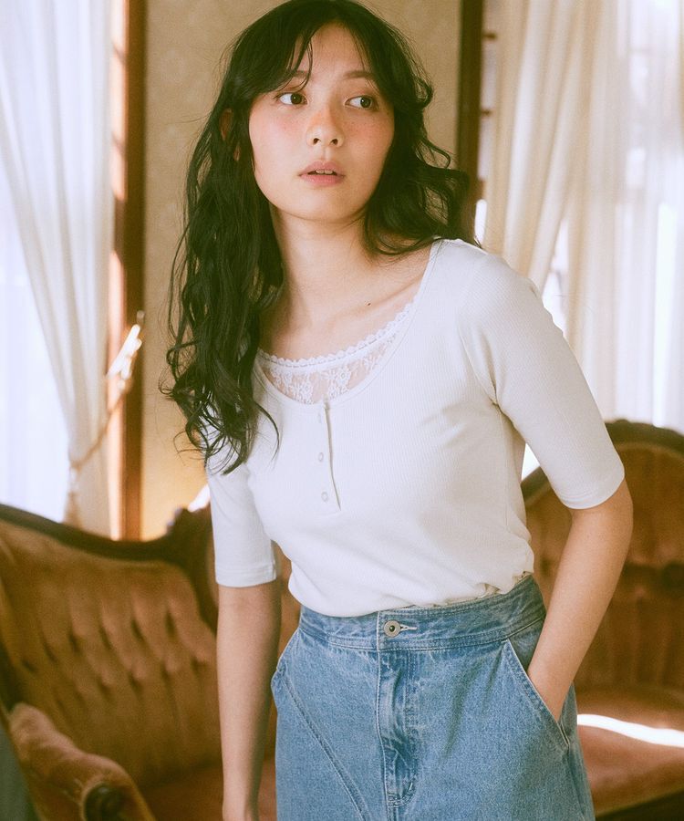 earth music&ecology「レースレイヤードリブプルオーバー」|Tシャツ・カットソー|Ivory