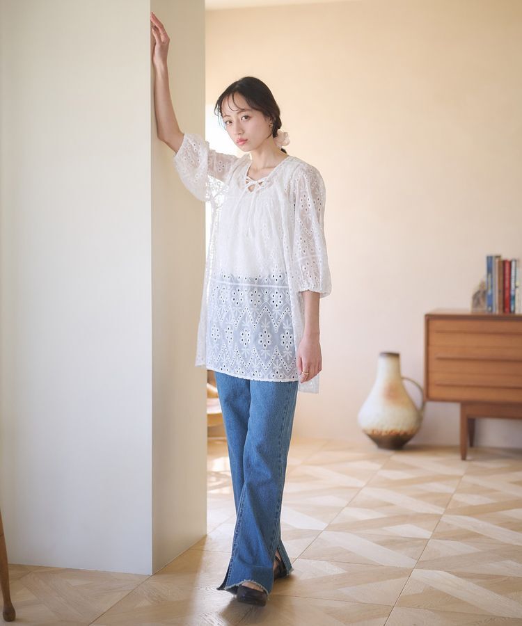 earth music&ecology「カットオフフレアデニムパンツ」|デニム|