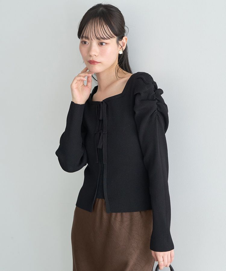 earth music&ecology「レイヤード風ギャザーショルダーリブニット」|ニット・セーター|