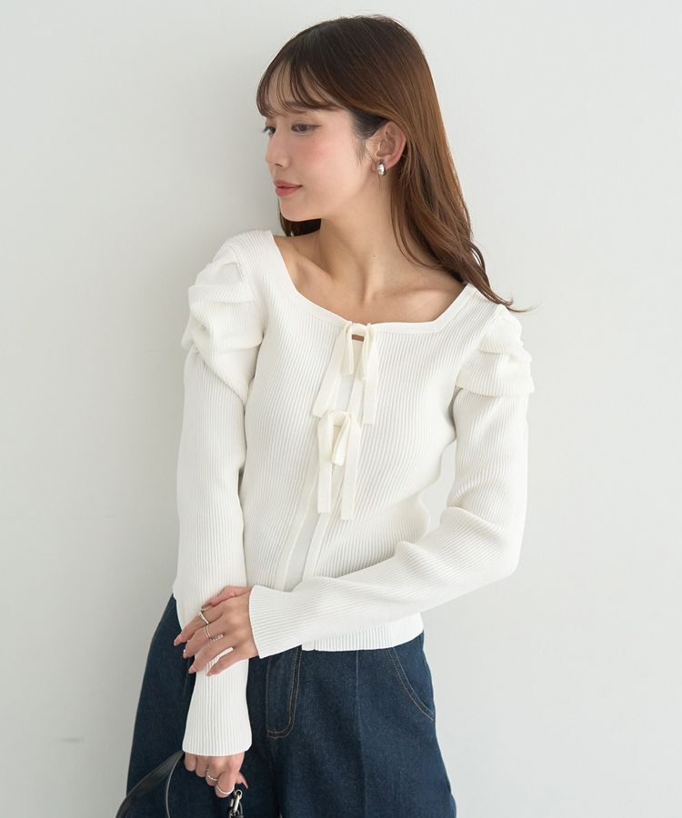 earth music&ecology「レイヤード風ギャザーショルダーリブニット」|ニット・セーター|