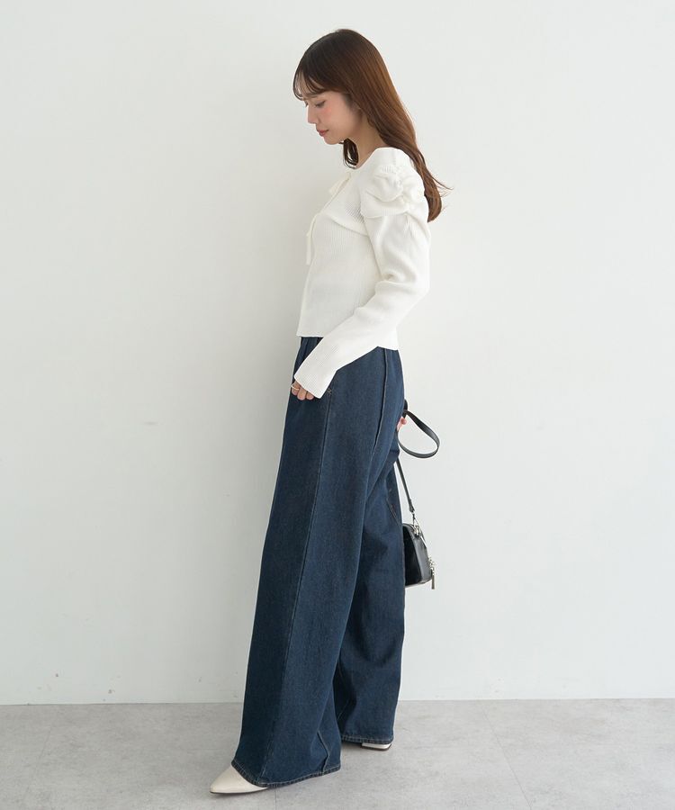 earth music&ecology「レイヤード風ギャザーショルダーリブニット」|ニット・セーター|