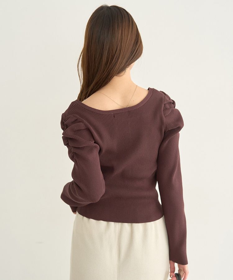 earth music&ecology「レイヤード風ギャザーショルダーリブニット」|ニット・セーター|