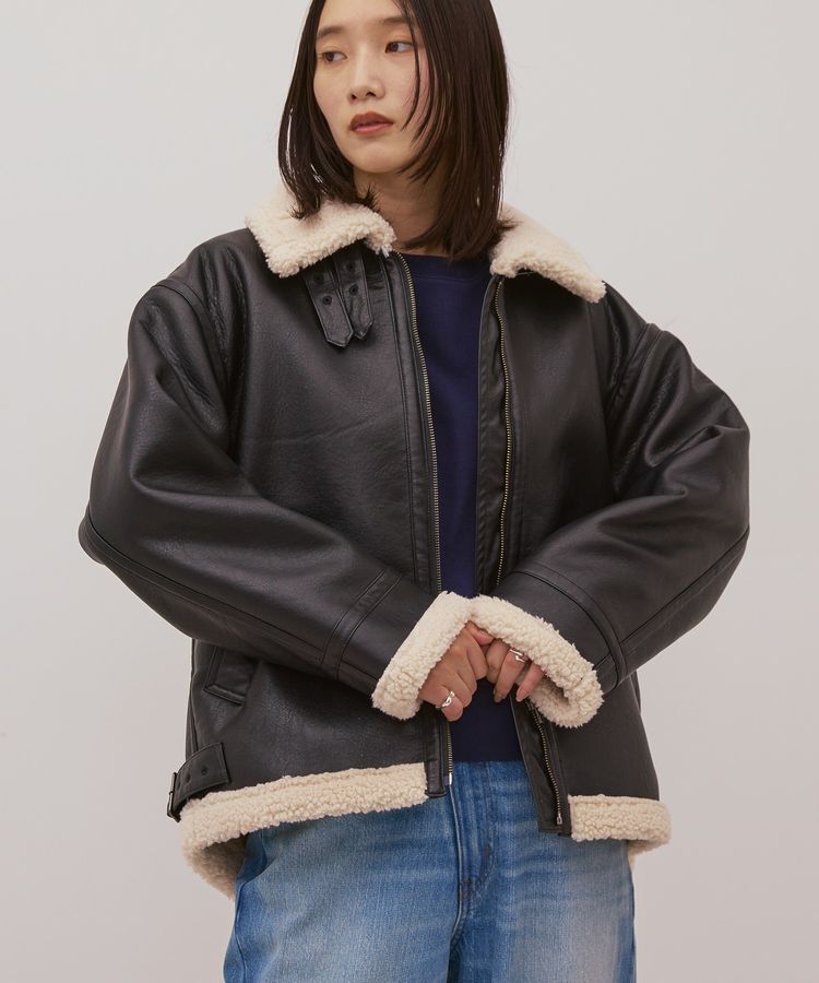 AMERICAN HOLIC「ボアフェイクレザーブルゾン」|その他|Black