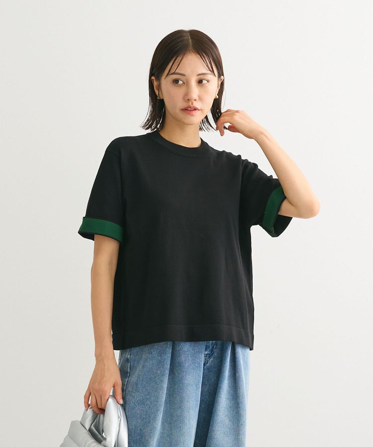 Green Parks「袖裏配色5分袖ニットプルオーバー」|ニット・セーター|