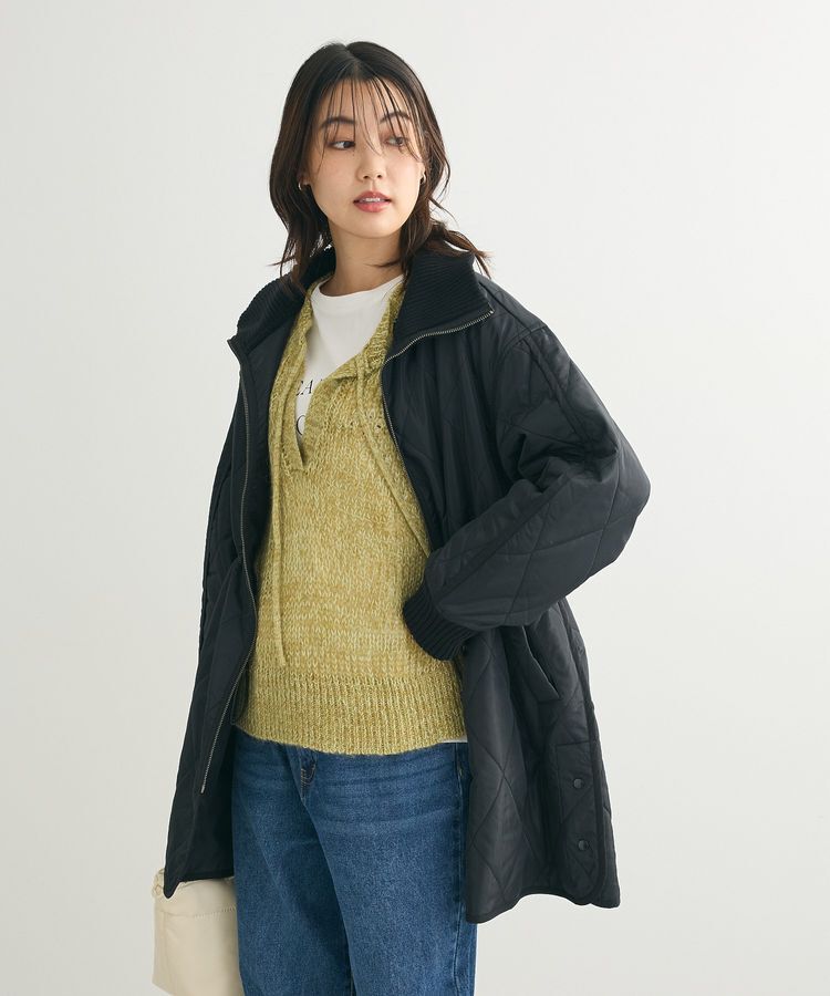 Green Parks「リブスタンドキルティングコート」|その他|Black