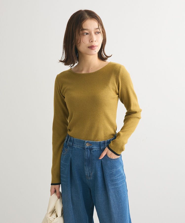 Green Parks「もちっと袖配色ボートネックニットプルオーバー」|ニット・セーター|