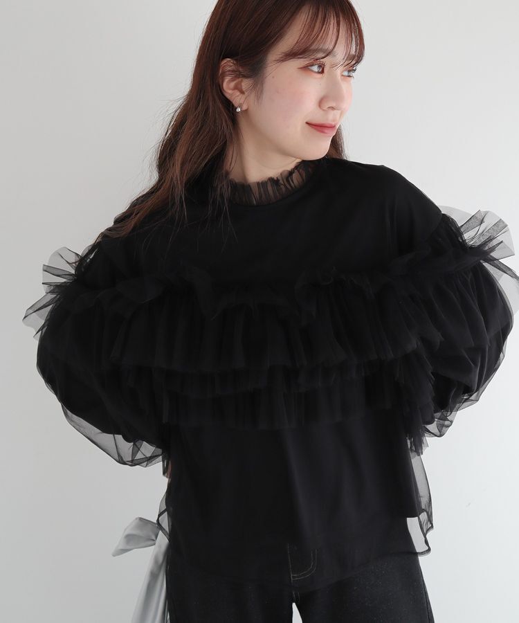 Green Parks「・ELENCARE DUE チュールドッキングブラウス」|シャツ・ブラウス|Black