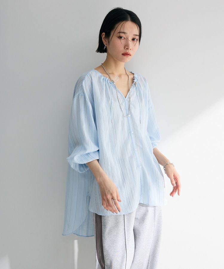 Green Parks「ドロストネックシアーストライプチュニック」|シャツ・ブラウス|