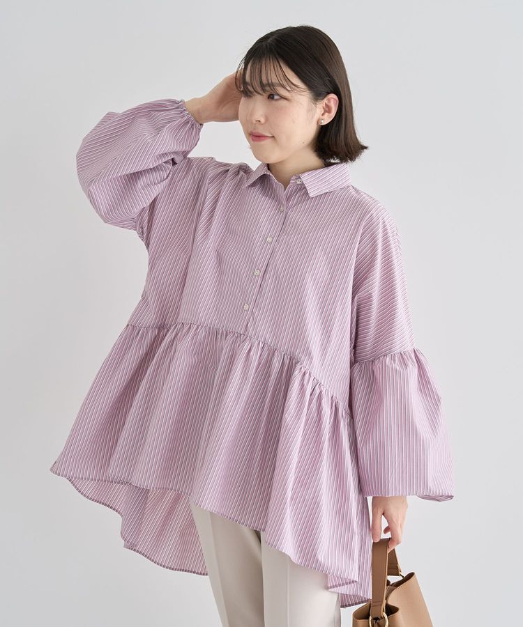 Green Parks「・ELENCARE DUE ストライプシャツチュニック」|シャツ・ブラウス|Pink