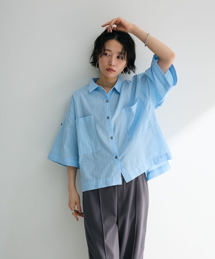 Green Parks「綿麻混５分袖ターンバックシャツ」|シャツ・ブラウス|