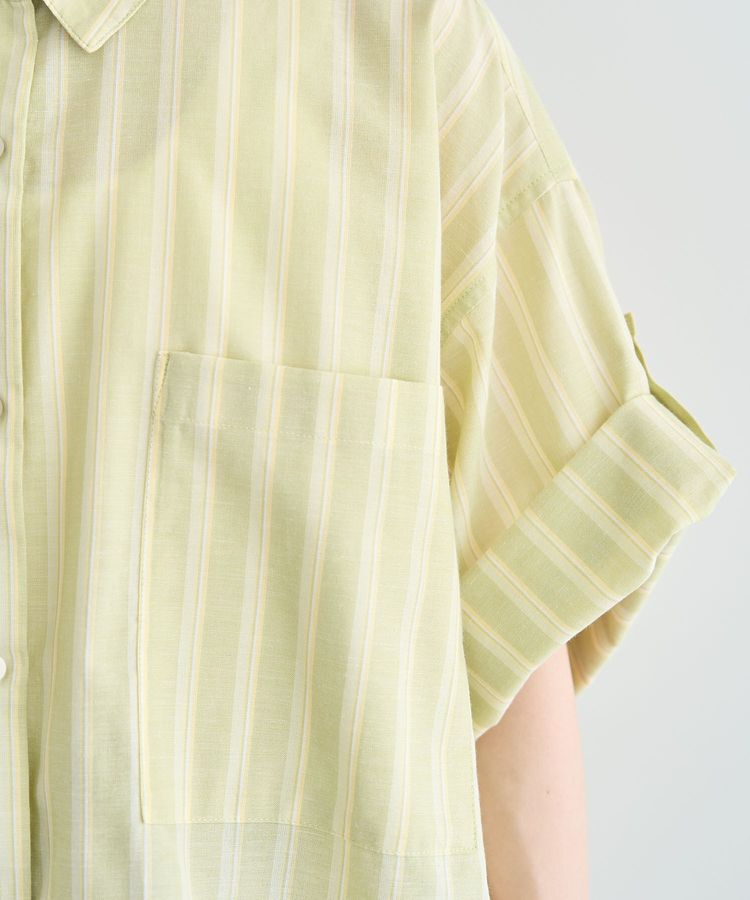 Green Parks「綿麻混５分袖ターンバックシャツ」|シャツ・ブラウス|