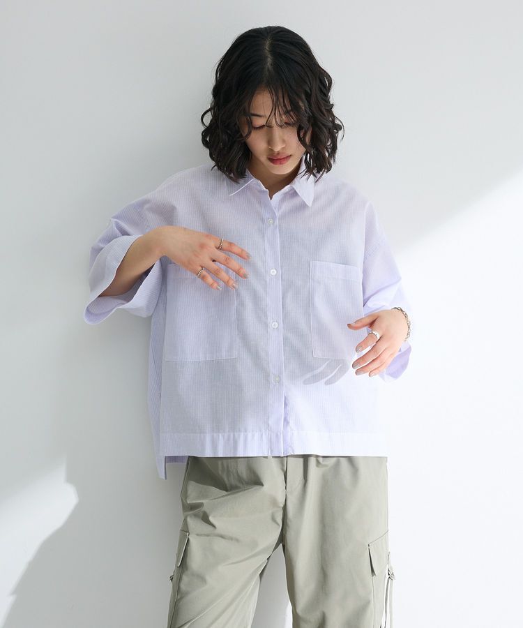 Green Parks「綿麻混５分袖ターンバックシャツ」|シャツ・ブラウス|