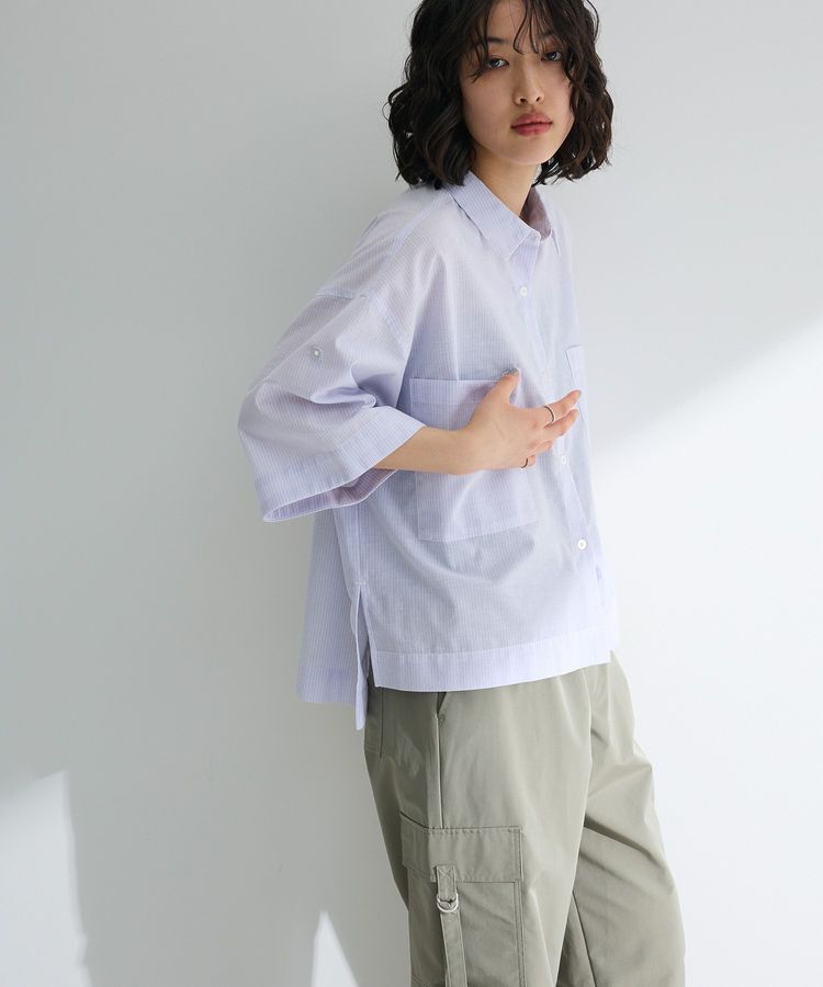 Green Parks「綿麻混５分袖ターンバックシャツ」|シャツ・ブラウス|