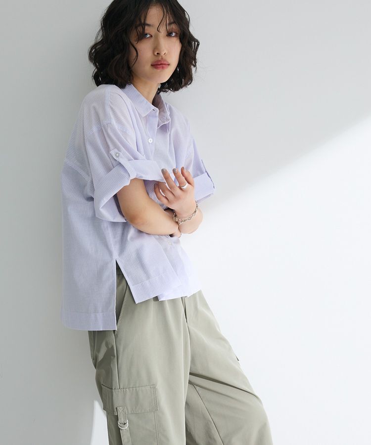 Green Parks「綿麻混５分袖ターンバックシャツ」|シャツ・ブラウス|