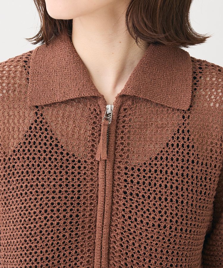 Green Parks「襟付きメッシュ編みZIPカーディガン」|カーディガン|