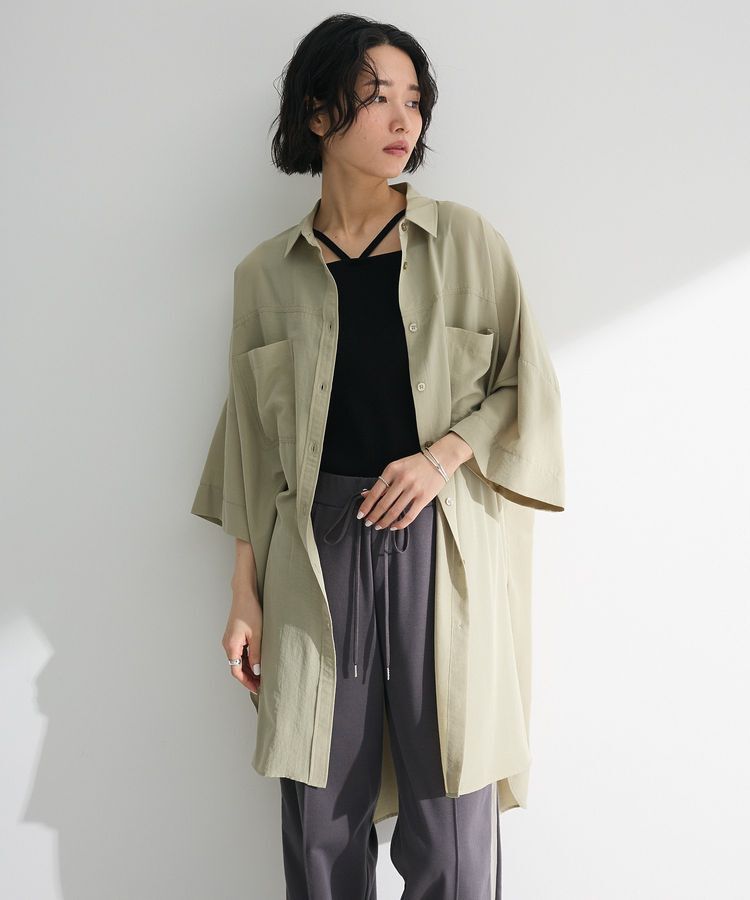 Green Parks「7分袖ミディ丈シャツワンピース」|ワンピース|Light Khaki