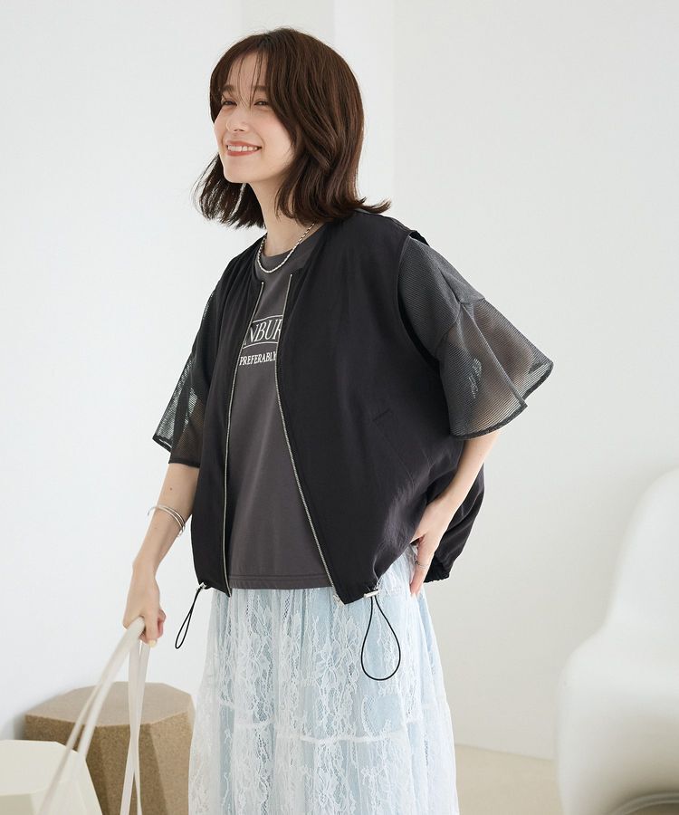 Green Parks「袖メッシュドッキングロゴプルオーバー」|Tシャツ・カットソー|