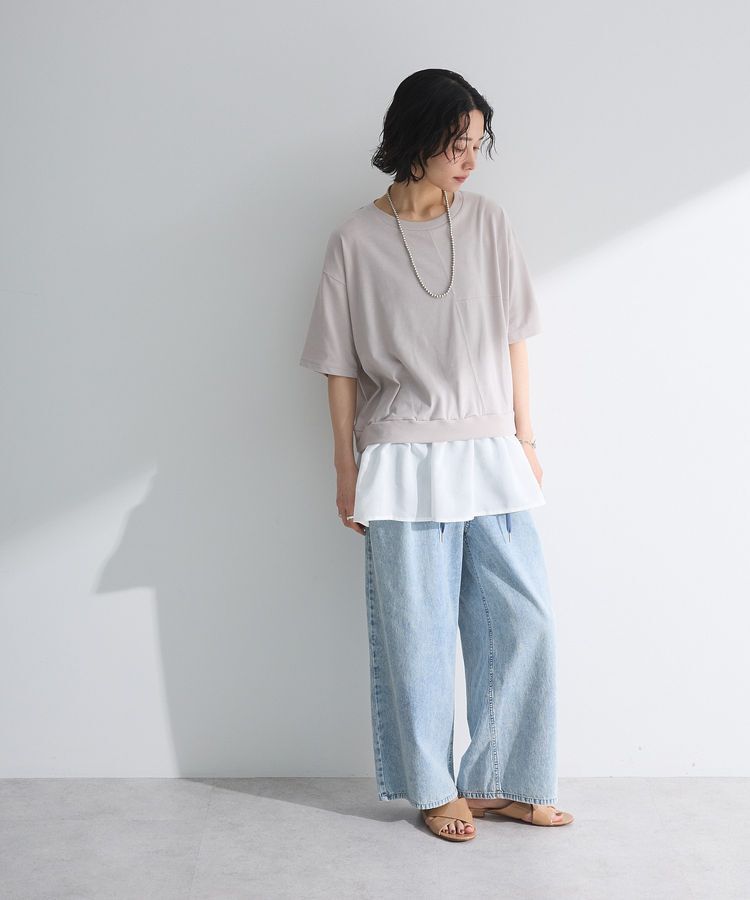 Green Parks「裾フリルドッキング5分袖プルオーバー」|Tシャツ・カットソー|