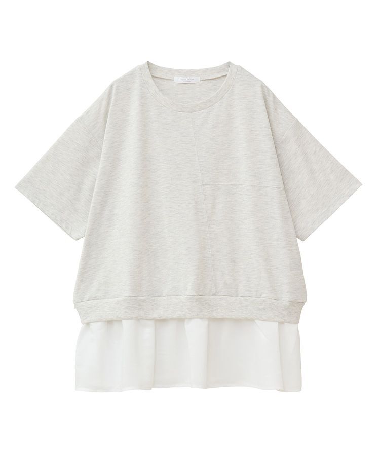 Green Parks「裾フリルドッキング5分袖プルオーバー」|Tシャツ・カットソー|