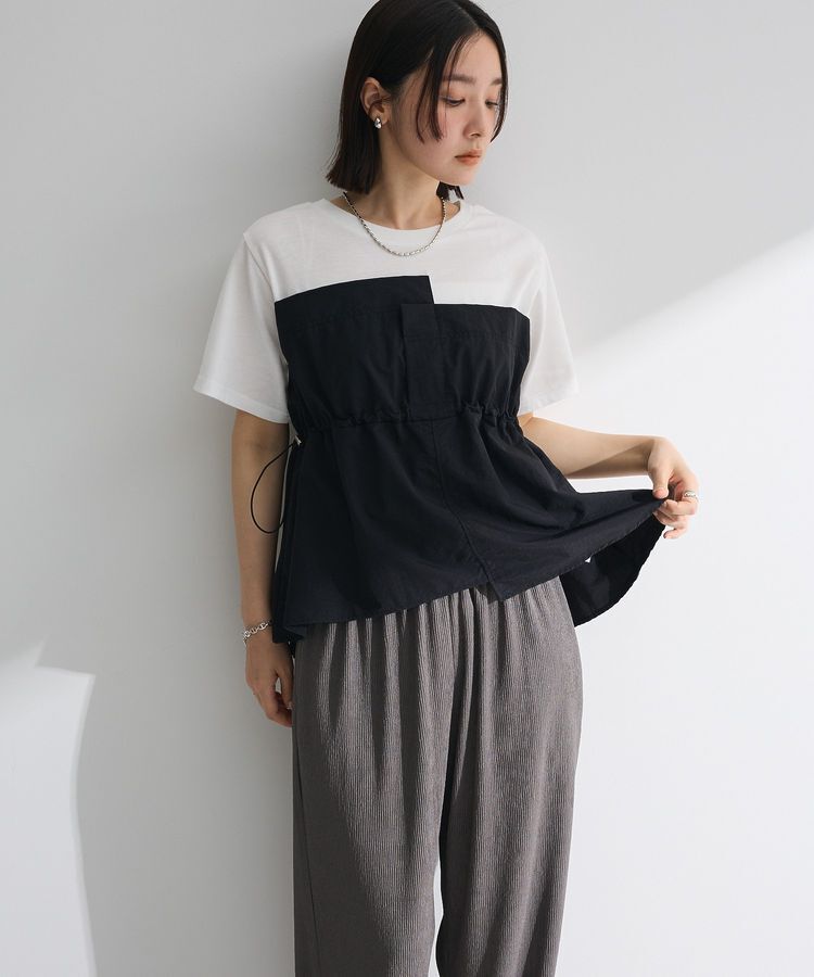 Green Parks「ビスチェドッキングドロスト5分袖プルオーバー」|Tシャツ・カットソー|Black