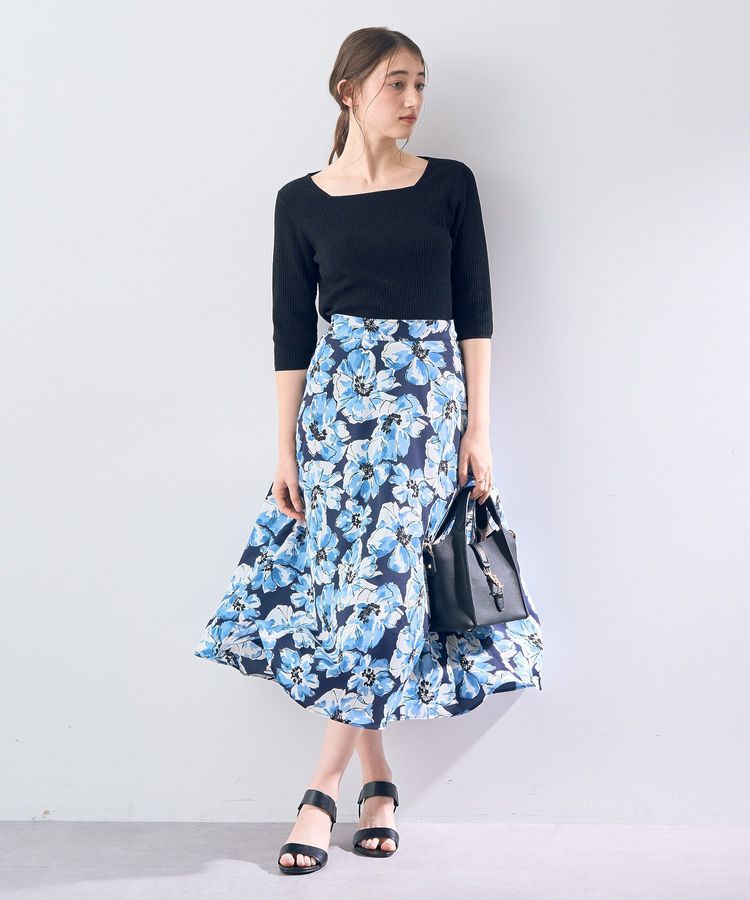 YECCA VECCA「大花柄フレアスカート」|フレア|