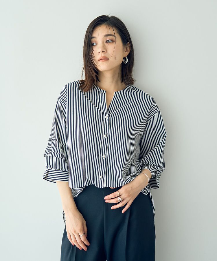 YECCA VECCA「2way裾アレンジパールボタンブラウス」|シャツ・ブラウス|Stripe