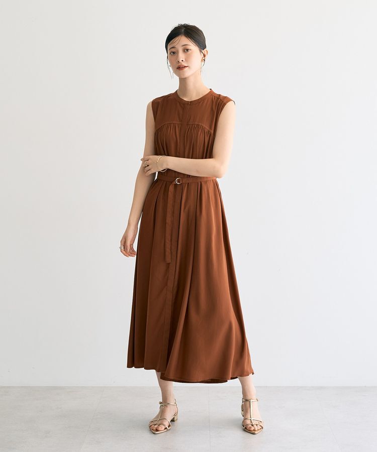 YECCA VECCA「ベルト付きラメステッチギャザーワンピース」|ワンピース|