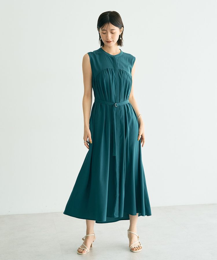 YECCA VECCA「ベルト付きラメステッチギャザーワンピース」|ワンピース|