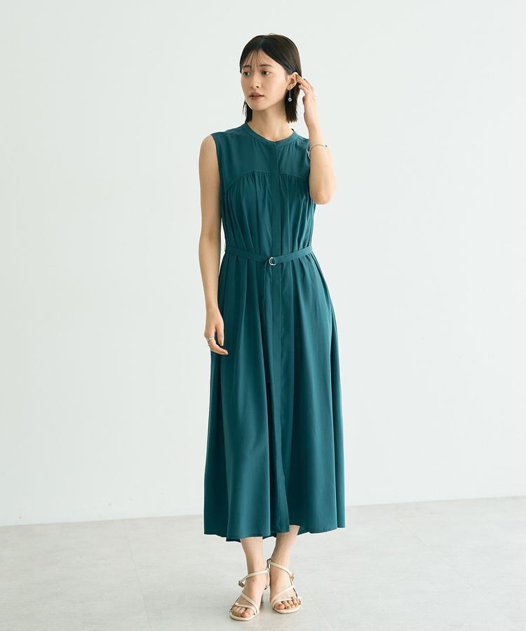 YECCA VECCA「ベルト付きラメステッチギャザーワンピース」|ワンピース|