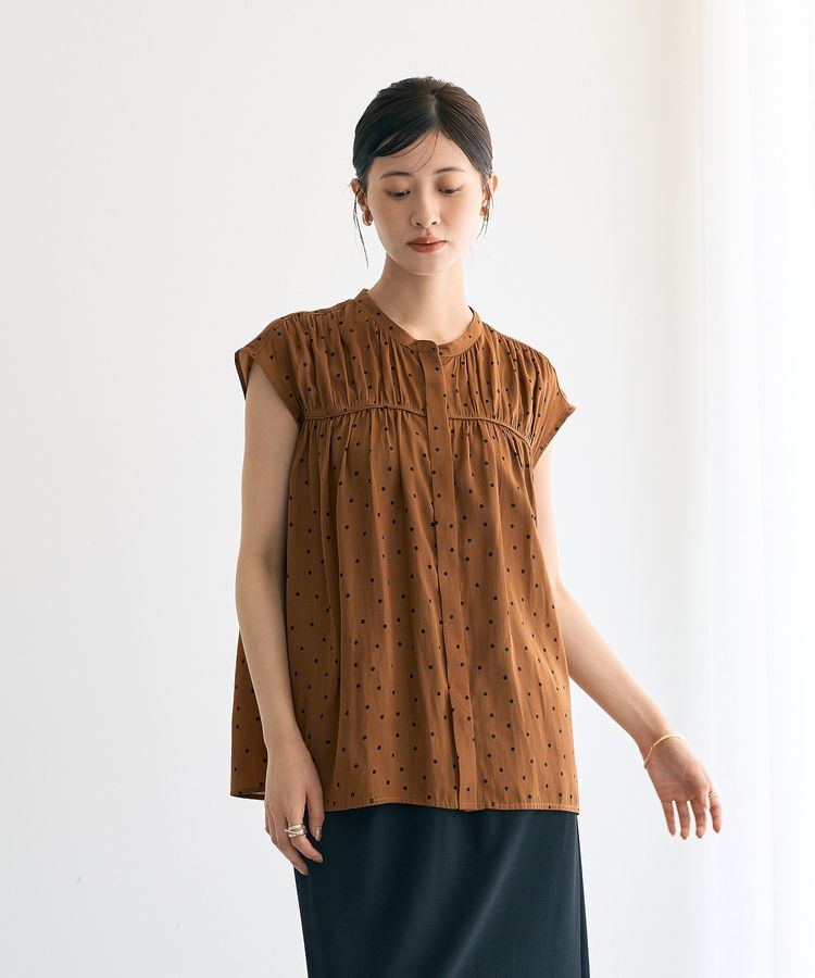 YECCA VECCA「ドット柄ギャザーブラウス」|シャツ・ブラウス|