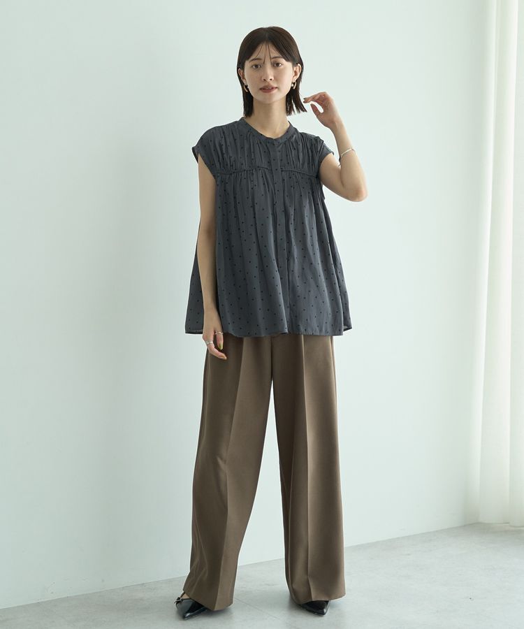 YECCA VECCA「ドット柄ギャザーブラウス」|シャツ・ブラウス|
