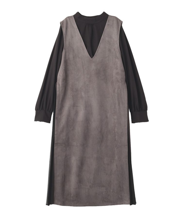 YECCA VECCA「【2点SET】ブラウスセットプリーツMIXジャンスカ」|ジャンパースカート|Charcoal Gray