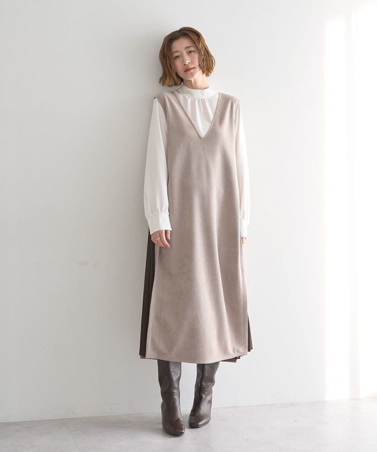 YECCA VECCA「【2点SET】ブラウスセットプリーツMIXジャンスカ」|ジャンパースカート|Mocha