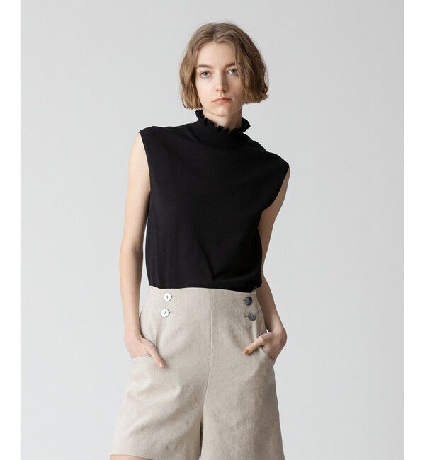 allureville「スタンドフリルネックフレンチプルオーバー」|ニット・セーター|ブラック