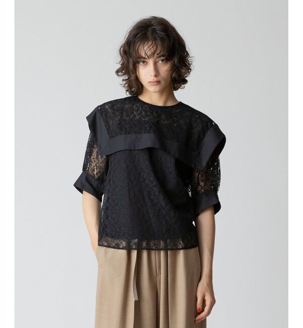 allureville「レーススクエアカラーブラウス」|シャツ・ブラウス|ブラック