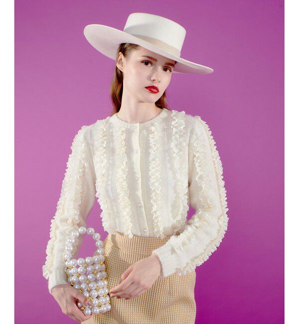 LOULOU WILLOUGHBY「【LOULOU WILLOUGHBY】レーストリミングカーディガン」|カーディガン|