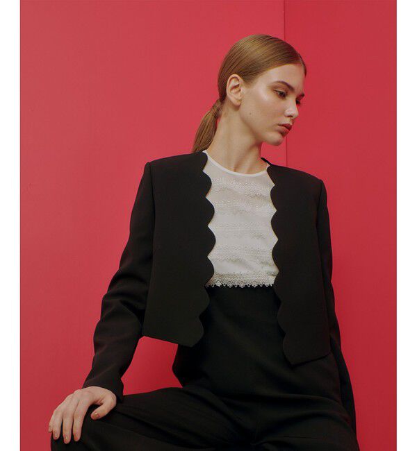 LOULOU WILLOUGHBY「【LOULOU WILLOUGHBY】ダブルクロススカラップジャケット」|ノーカラージャケット|