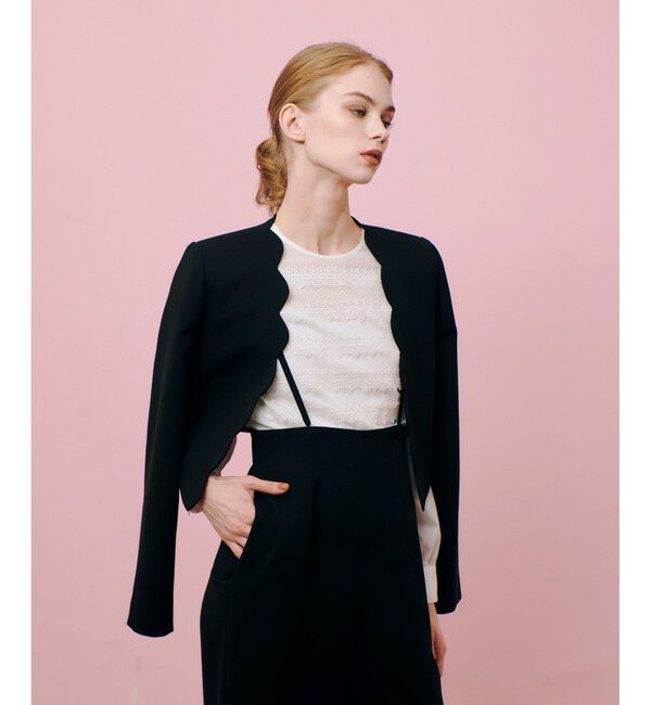 LOULOU WILLOUGHBY「【LOULOU WILLOUGHBY】ダブルクロススカラップジャケット」|ノーカラージャケット|