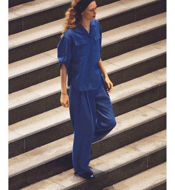 allureville「CRISPYカルゼタックパンツ」|チノ|ブルー