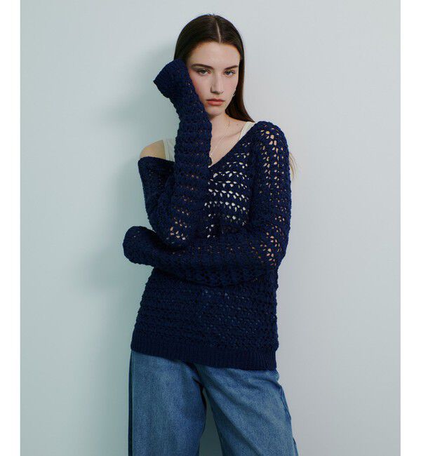 allureville「テープヤーンハンドニットプルオーバー」|ニット・セーター|ネイビー