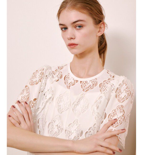 LOULOU WILLOUGHBY「【LOULOU WILLOUGHBY】タフタシシュウフレアスリーブブラウス」|シャツ・ブラウス|