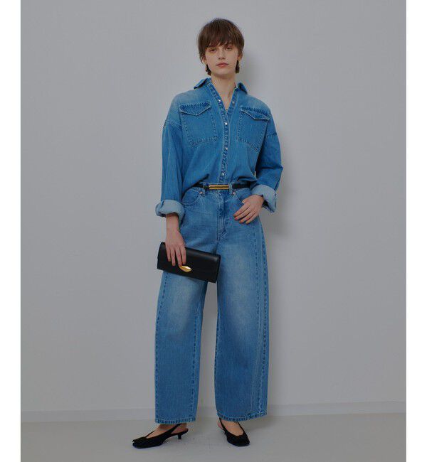 allureville「サイド切替オーバルデニムパンツ」|チノ|ブルー