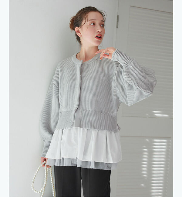 titivate「ペプラムレイヤードニットカーディガン」|カーディガン|ライトグレー