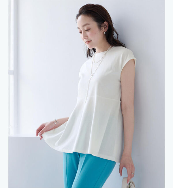 ur's「汗染み防止ペプラムフレンチスリーブTシャツ」|Tシャツ・カットソー|ホワイト