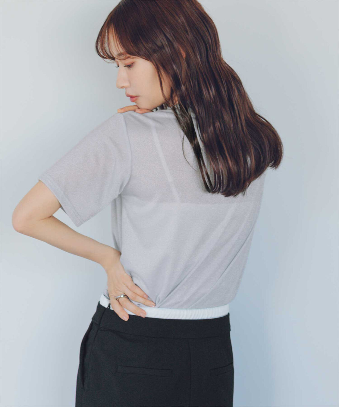 titivate「【赤埴奈津子さんS/Sコラボアイテム】ハーフスリーブシアーカットソートップス」|Tシャツ・カットソー|