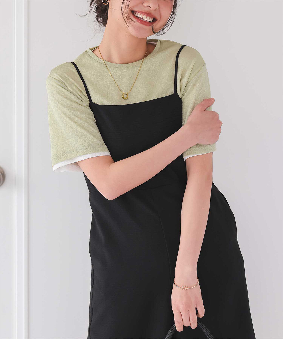 titivate「【赤埴奈津子さんS/Sコラボアイテム】ハーフスリーブシアーカットソートップス」|Tシャツ・カットソー|ライトグリーン