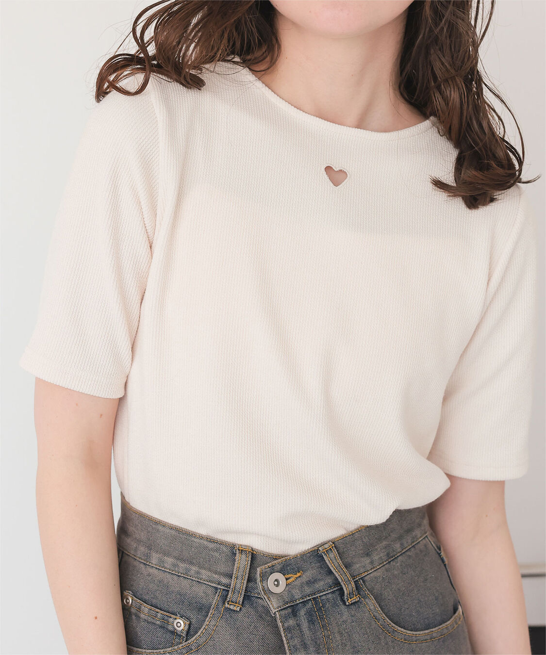 titivate「ハートカット刺繍前後2wayハーフスリーブTシャツ」|Tシャツ・カットソー|アイボリー